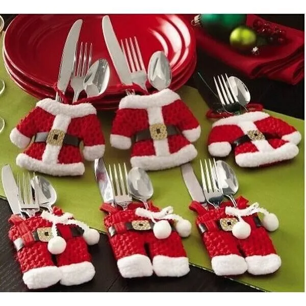 1 Set de Noël Père Noël Argenterie Couverts poches Holder 1 trouse +1 top chemise-0