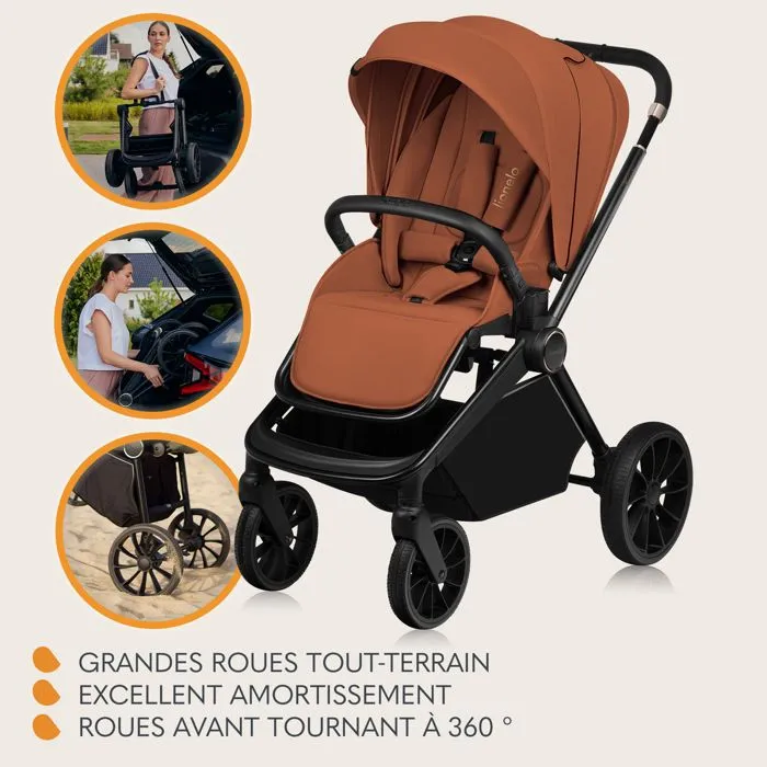 Poussette combinée 2en1 LIONELO Mika Plus - Naissance jusqu'à 22kg - Pack poussette Duo, Nacelle, sac et accessoires - Marron-4