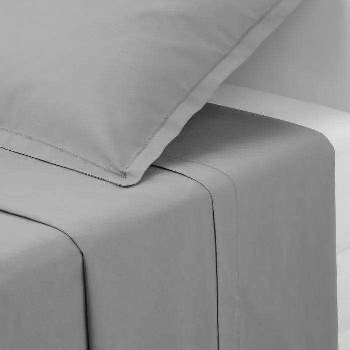 Drap Plat 2 Personnes "Percale" 240x290cm Gris-0