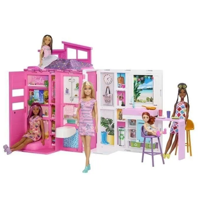 Barbie-Maison de vacances-Coffret et poupée, 4 zones et 11 accessoires HRJ77-0