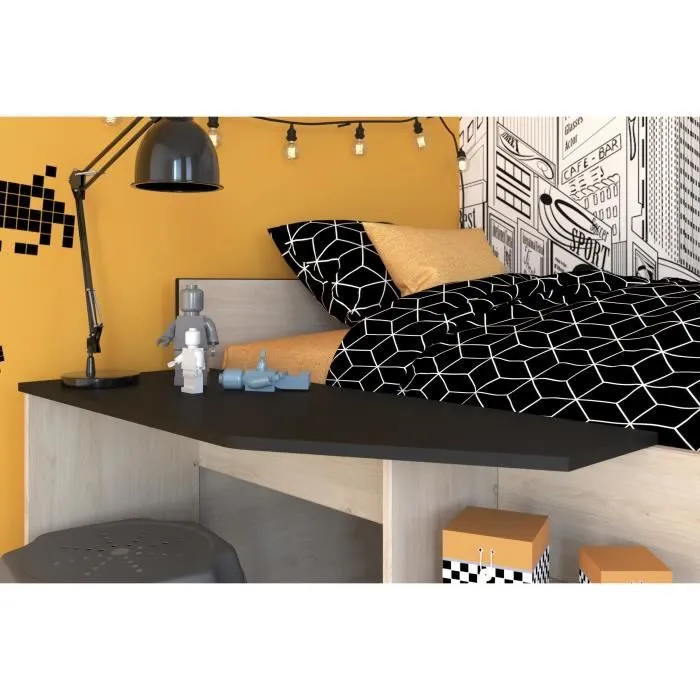 Lit Combiné enfant PARISOT Kim - Chêne Jackson et Noir - 90x190/200 cm-6
