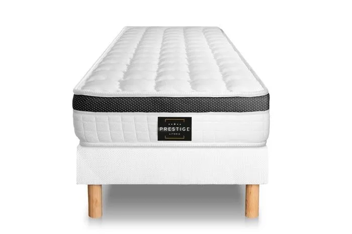 Ensemble matelas + sommier - PRESTIGE LITERIE - Supérieur 90x200cm - Mousse HR - Ferme - Blanc-0