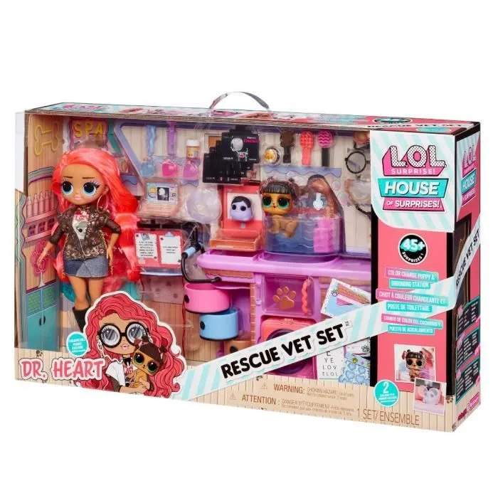 Bebeboutik L.O.L. Surprise OMG Cabinet de Veterinaire Rescu Vet Set Poupee exclusive 2 animaux et accessoires Des 4 ans