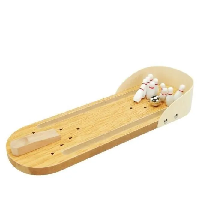 TD® Mini Jeu de Bowling en Bois/Quilles en bois Bureau Jouet Jeu /10 Quilles+Une balle/ Jeu d' intérieur /Kit Complet jeu d'adresse-3