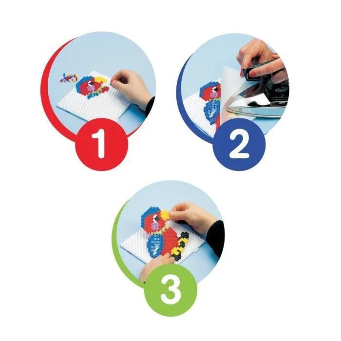 HAMA - Sachet 3000 perles à repasser Midi + 4 plaques (perroquet, chien, éléphant, hexagonale) - Loisirs créatifs Dès 5 ans-3