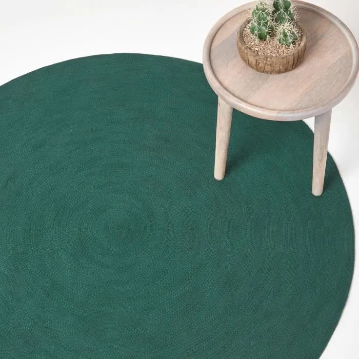 Tapis rond tissé à plat en coton Vert anglais, 120 cm-0