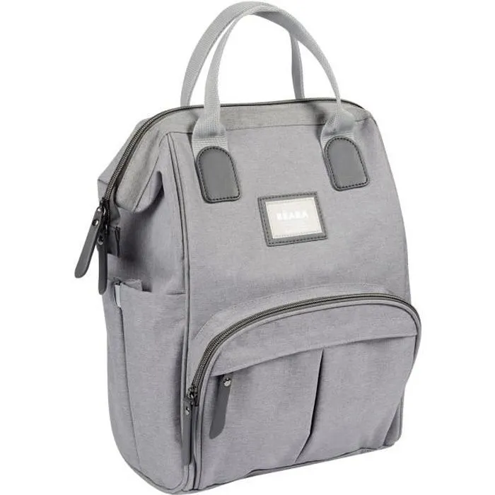 BEABA Sac à Dos à Langer pour Bébé Wellington, Grande capacité de rangement, Tapis à langer inclus, Grande ouverture, Gris-0