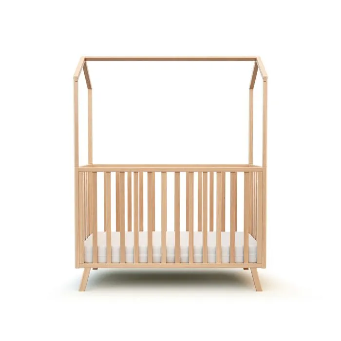 AT4 -  Lit cabane bébé évolutif CONFORT en bois  Hêtre Verni - Taille unique-0