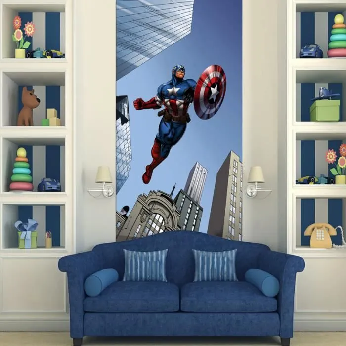 Poster porte - Marvel - Captain America - H 202 x L 90 cm - Multicolore - Décoration murale-0