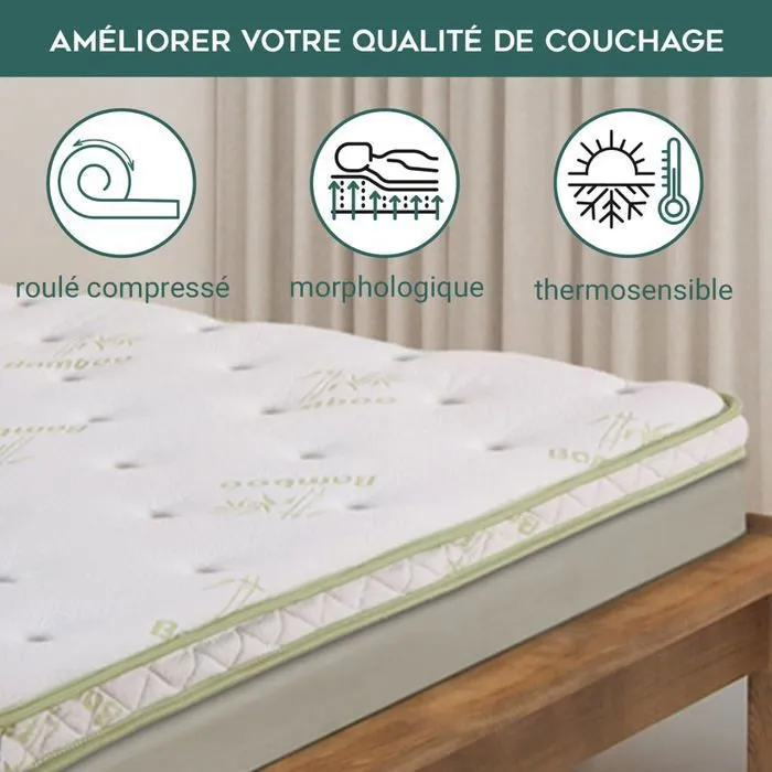 Surmatelas Bambou Soft 140x190 Sampur | Épaisseur 8 cm | Mémoire de Forme | Mousse Haute Résilience | Confort Équilibré et Tonique-4