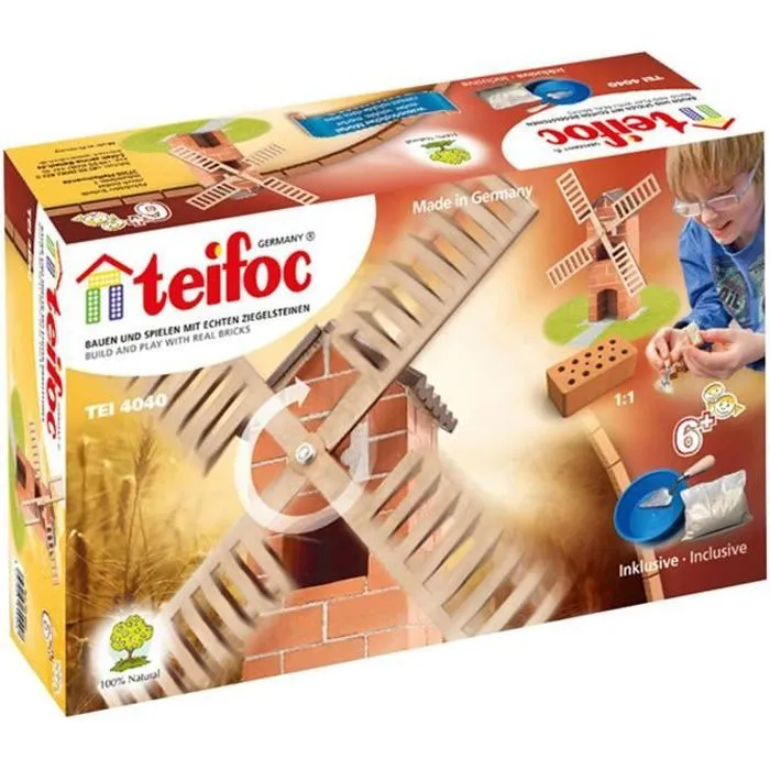 Construction en briques - TEIFOC - Moulin à vent - Enfant - Garçon - 6 ans - briques, tuiles, ciment, bois-0