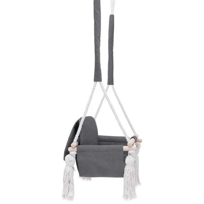 Bellochi Balançoire Bébé en Bois - Balançoire enfants avec Velours Coussins - Balançoire Pour l'intérieur - Gris-2