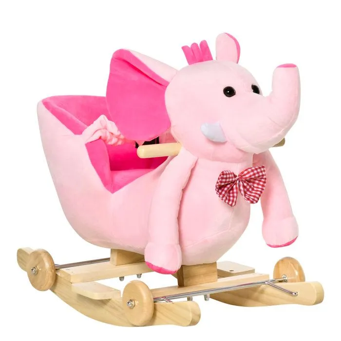 Cheval à Bascule jouet à bascule éléphant et porteur sur roulettes 2 en 1 fonction musicale 32 pistes ceinture sécurité rose-0