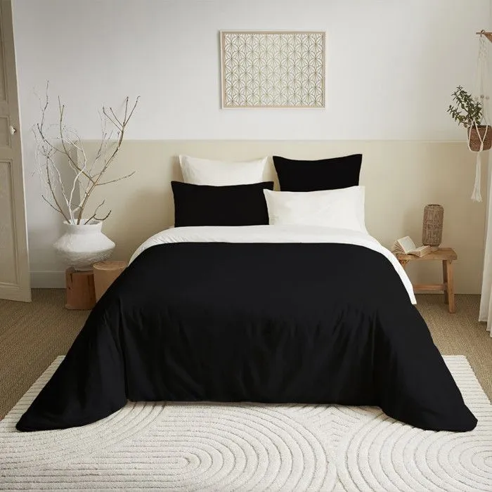 Pack complet 6 pièces Noir/Blanc réversible housse de couette pour lit 140 x 190 cm-1