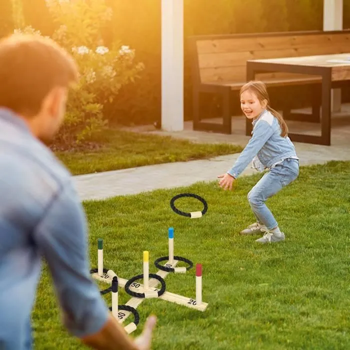 Jeu de lancer d'anneaux Jeu de lancer pour enfants Jouet de jardin pour enfants et adultes amusant pour l'intérieur et l'extérieur-3