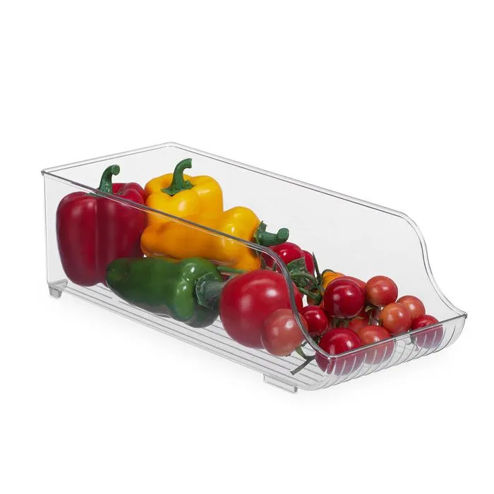 Relaxdays Long organiseur de frigo/réfrigérateur, rangement des aliments, H x L x P env. 10,5 x 14 x 35 cm, transparent-0