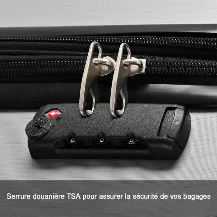 Set de 3 Valise Rigide Ensemble de Bagages à 4 roulettes Rigide -Serrure TSA Bagage Cabine - Gris Silver-2