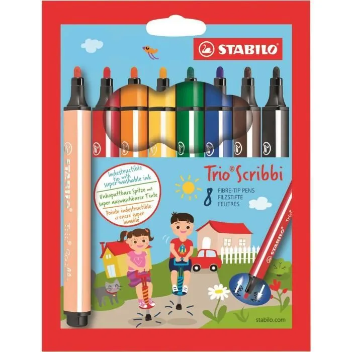 Feutre de coloriage - STABILO - Trio Scribbi - Lot de 3 étuis - Pointe large - Assortis-0