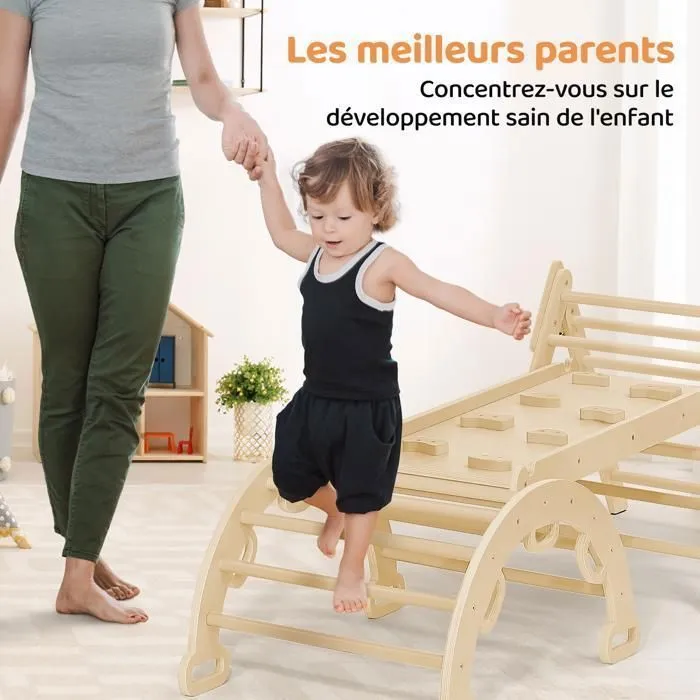 Triangle à Grimper - Montessori - Pliant - Bois Naturel - 2-3 Enfants - 24 mois à 12 ans-3