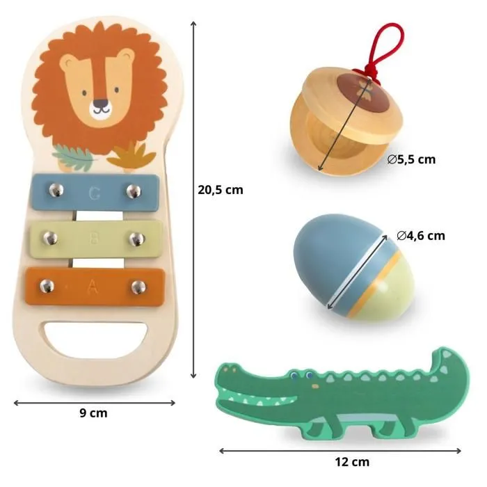 Instruments de Musique Bébé Mamabrum, Jouet Bois Formes Animaux Afrique, Jeux de Rôle, Développe Coordination oil main et les sens-2
