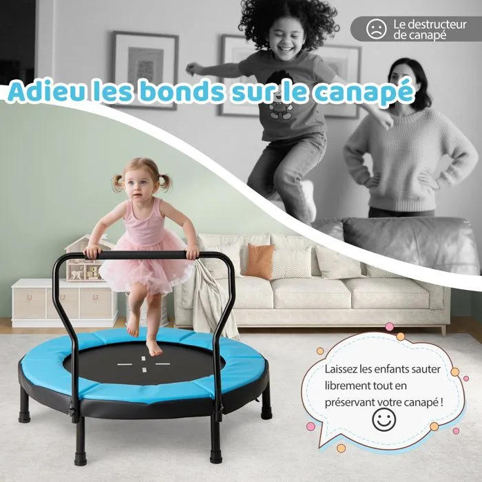 Trampoline Fitness COSTWAY-D. 102cm-Guidon en Mousse et Tapis de Sécurité, Cadeau pour 3 à 6 Ans, Intérieur/Extérieur 100 kg Bleu-3