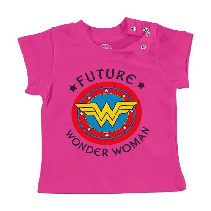 T-shirt Bébé Manche Courte Rose Future Wonder Woman Super Heroine BD Maman-0