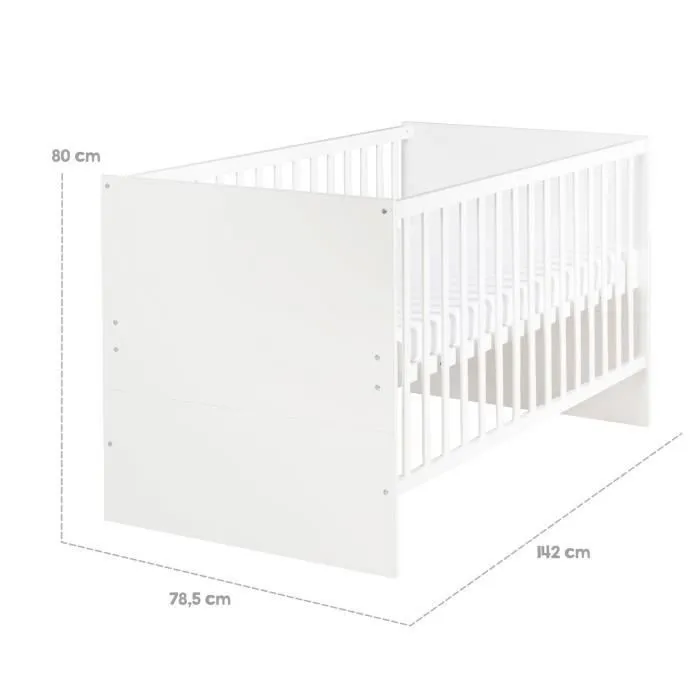 ROBA Lit Bébé Évolutif Anton 70x140 cm - Réglable sur 3 Hauteurs - Coins de Transformation Inclus - Bois Blanc-2