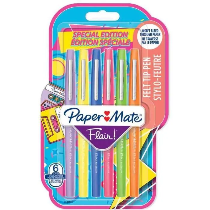 Stylo feutre - Paper Mate - Flair RETRO - Étui de 6 - Mine M (1,0 mm) - Couleurs assorties-0