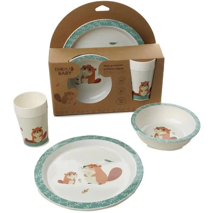 Mon premier coffret repas micro-ondes - THERMOBABY - Castor - Assiette, bol, gobelet-0