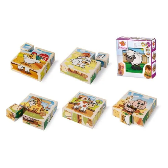 Puzzle cube en bois - EICHHORN - La ferme - 9 pièces - Animaux - Intérieur-1