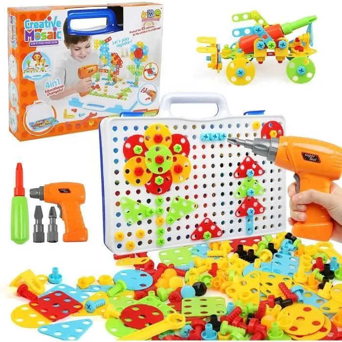 Jeu de construction - PIMPIMSKY - Mosaique Enfant 3D - 276 pièces - Perceuse électrique - Éducatif-0