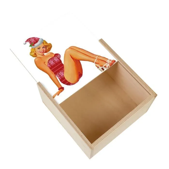 Boite Coffret en Bois - Pin Up De Noel Vintage Retro Mere Noel 50's (11 x 11 x 3,5 cm)-0