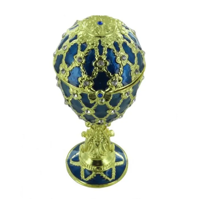 Oeuf écrin musical de style Fabergé avec dorures et fausses perles. Oeuf musical bleu pour Pâques - Le Beau Danube Bleu (Strauss)-3