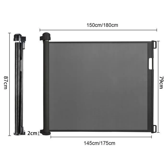LZQ Barrière de sécurité Roll pour bébés et animaux domestiques, 0-180cm, 87 cm de haut Barrière bébé, Noir-2