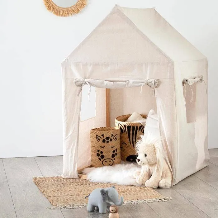 Cabane enfant - structure pin - toile coton H116 cm - Beige - Atmosphera createur d'interieur-1
