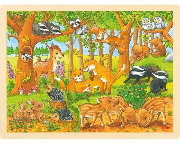 Puzzle en bois Goki - Animaux de la forêt - 48 pièces - Pour enfants de 3 ans et plus-0