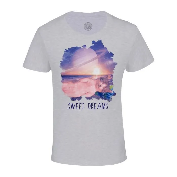 T-shirt Enfant Gris Chat Sweet Dreams Collage Surrealiste Vintage Illustration Art Humour Parodie Animal-0