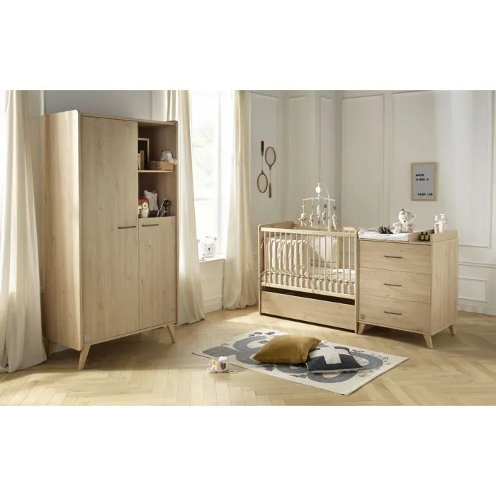 Lit combiné évolutif SAUTHON Arty - 120x60 en 90x190 - Style vintage - Avec commode spacieuse-5