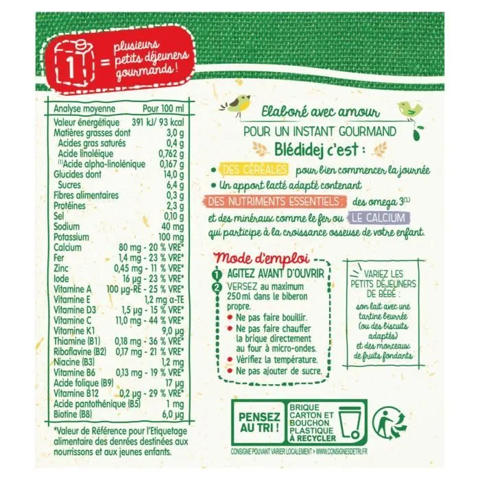 Blédina Blédidej, Céréales bébé Lactées, Dès 12 Mois, Délice Biscuité Choco, 1x500ml-3