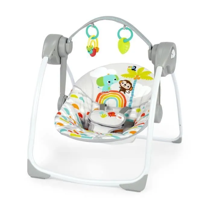 BRIGHT STARTS Balancelle bébé électrique compacte – Animaux, 6 vitesses balancement, 10 chansons, 2 position d'inclinaison-0