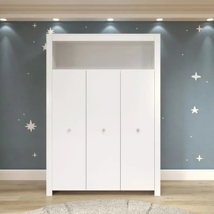Chambre bébé Trio : Lit 70 x 140 cm + Commode à langer + Armoire OLIVIA - Blanc - TREND TEAM-1