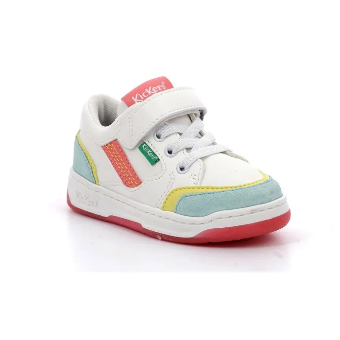 KICKERS Baskets basses Kouic Blanc bleu clair rose-1