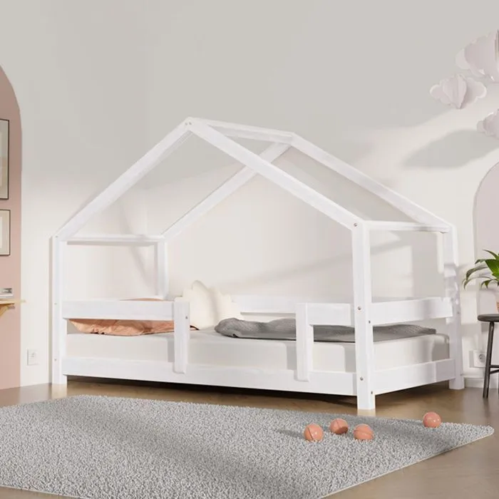 Lit cabane enfant LUCKY 120 x 190 blanc-1