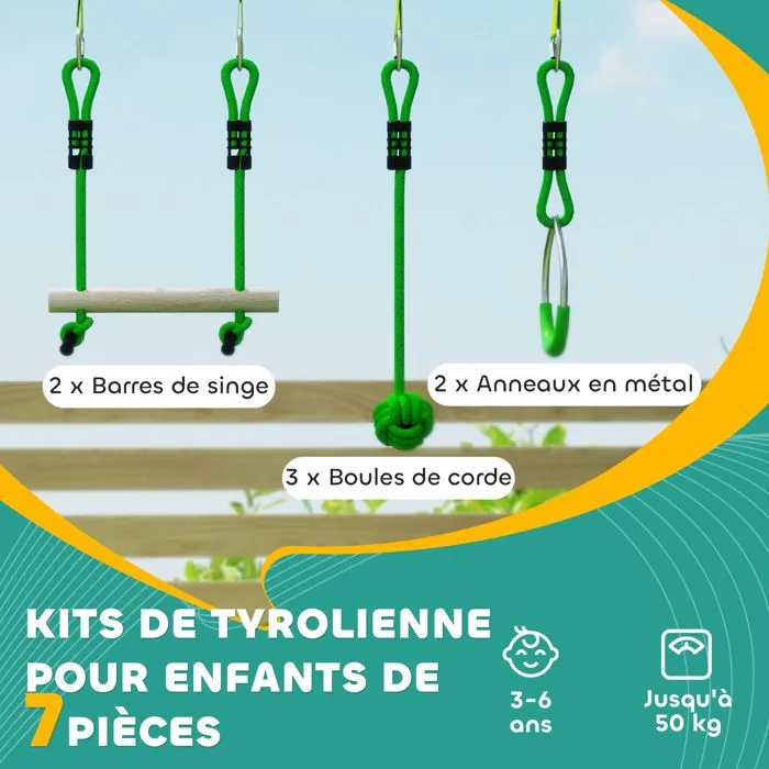 Tyrolienne pour enfants 10 M - AIYAPLAY - kit de tyrolienne complet 7 pièces charge 50 kg - installation facile - vert-4