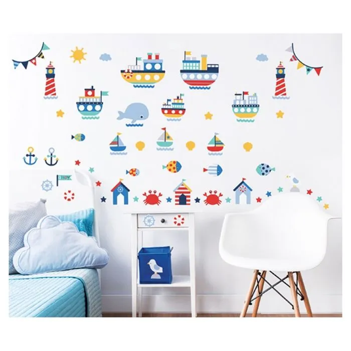 Stickers muraux Nautical - WWALLT - W WALLTASTIC - Réutilisables - Multicouleur - Rouge - Vinyle-2