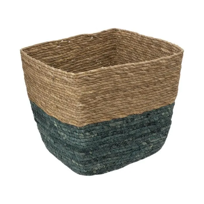 Boîte de rangement tressée bicolore - FIVE - Paille foin - 31 x 31 cm - Marron et gris-0