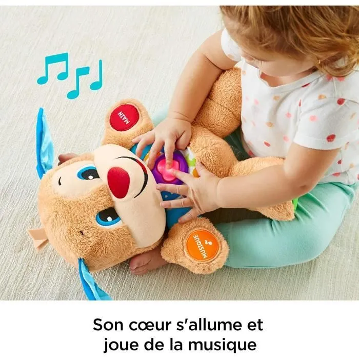 Fisher-Price Puppy Eveil Progressif jouet bébé, peluche interactive, plus de 75 chansons et 3 niveaux d'apprentissage, V. française-1