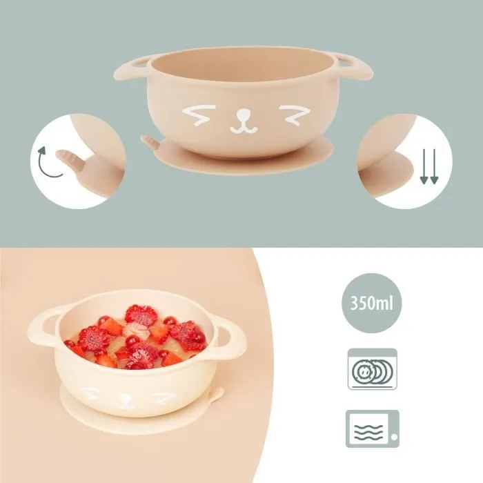 BABYMOOV Kit repas bébé FIRST'ISY bol antidérapant + cuillère ergonomique avec masseur de gencives + bavoir, 6-12 mois, renard-4