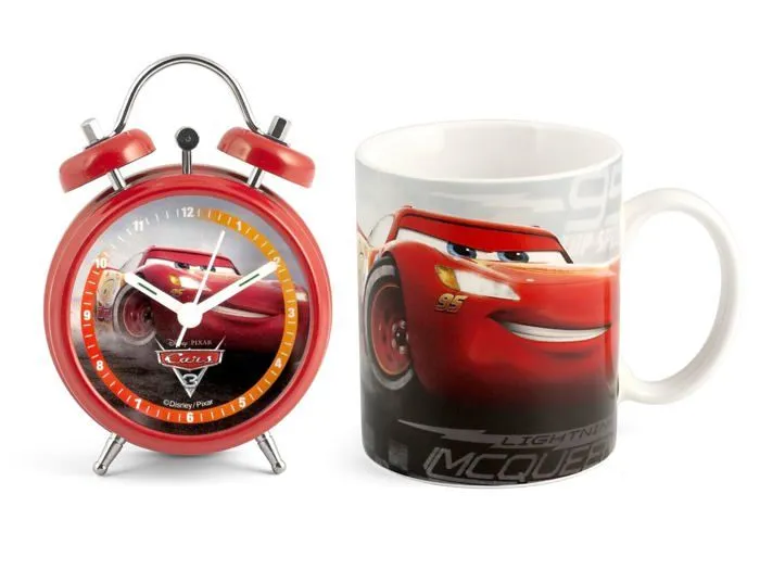 Reveil enfant Home - 8400 - Disney Cars Set Réveil Mug, Porcelaine, Rouge, Unique, 2 unités-0
