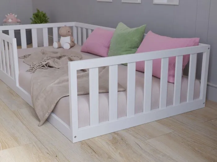 Lit au sol Montessori en bois blanc 90x200 cm, Lit Enfant pour filles et garçons-5